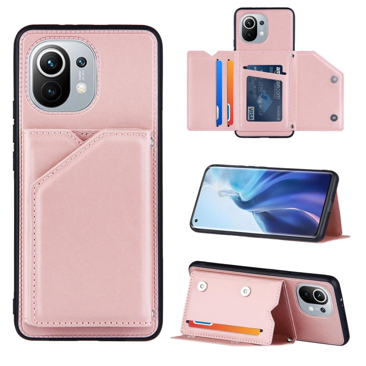 For Xiaomi Mi 11 Skin Feel PU + TPU + PC Back Cover Shockproof Case with Card Slots & Holder & Photo Frame