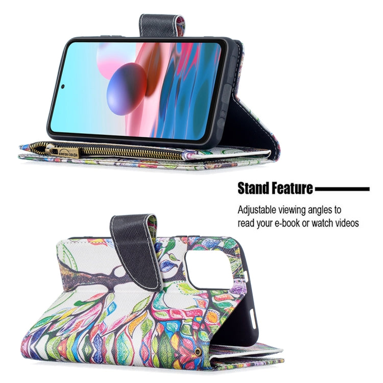 For Xiaomi Redmi Note 10 4G Colored Drawing Pattern Zipper Horizontal Flip Leather Case with Holder & Card Slots & Wallet