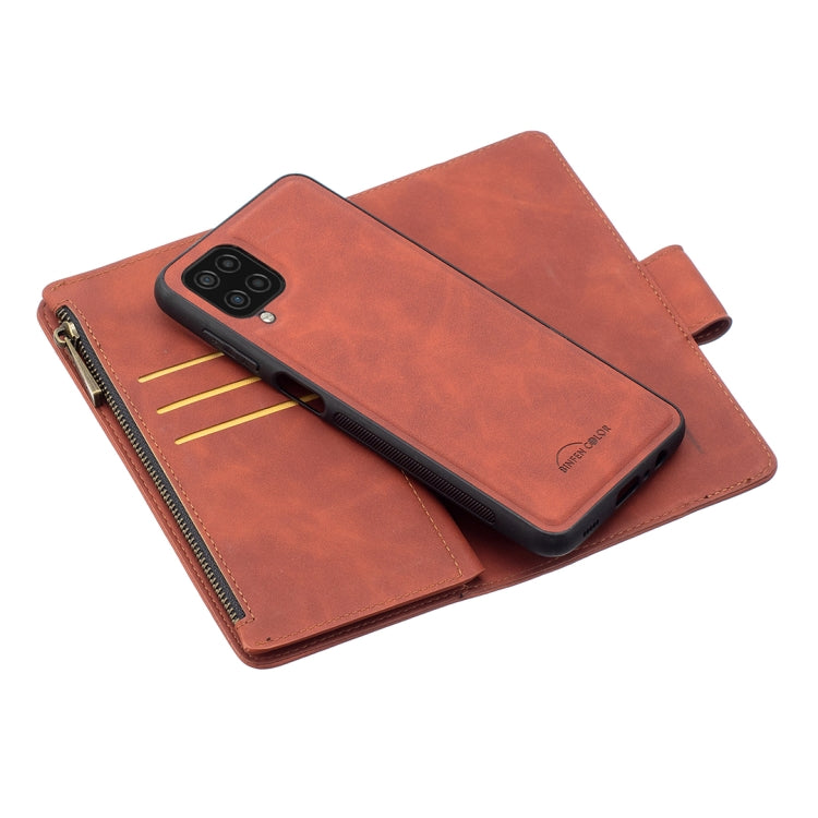 For Samsung Galaxy A12 Skin Feel Detachable Magnetic Zipper Horizontal Flip PU Leather Case with Multi-Card Slots & Holder & Wallet & Photo Frame & Lanyard