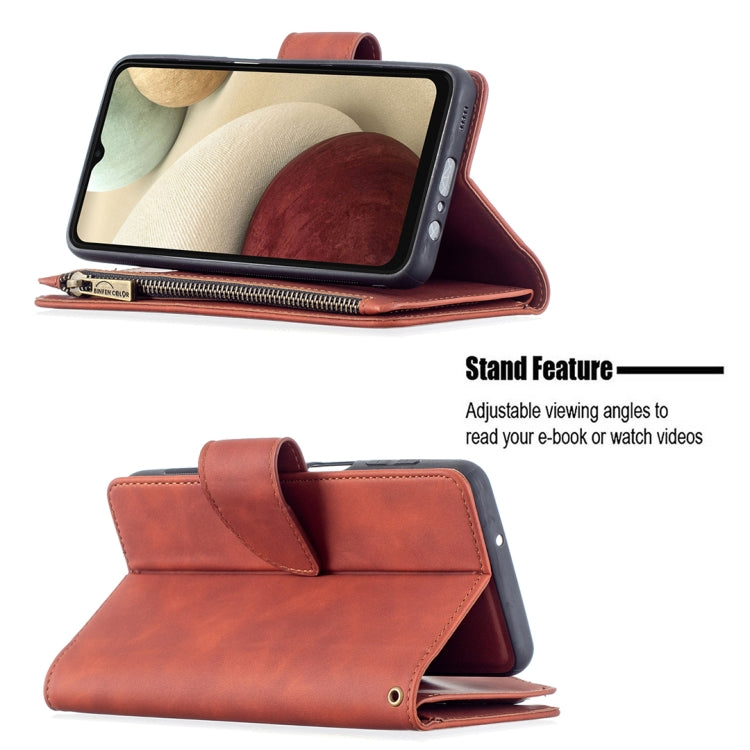 For Samsung Galaxy A12 Skin Feel Detachable Magnetic Zipper Horizontal Flip PU Leather Case with Multi-Card Slots & Holder & Wallet & Photo Frame & Lanyard