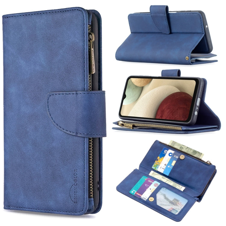 For Samsung Galaxy A12 Skin Feel Detachable Magnetic Zipper Horizontal Flip PU Leather Case with Multi-Card Slots & Holder & Wallet & Photo Frame & Lanyard