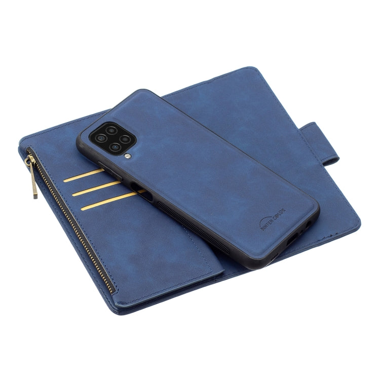 For Samsung Galaxy A12 Skin Feel Detachable Magnetic Zipper Horizontal Flip PU Leather Case with Multi-Card Slots & Holder & Wallet & Photo Frame & Lanyard