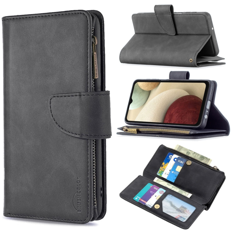 For Samsung Galaxy A12 Skin Feel Detachable Magnetic Zipper Horizontal Flip PU Leather Case with Multi-Card Slots & Holder & Wallet & Photo Frame & Lanyard