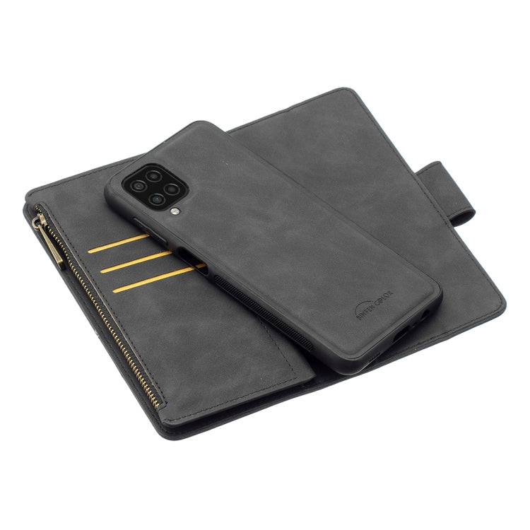 For Samsung Galaxy A12 Skin Feel Detachable Magnetic Zipper Horizontal Flip PU Leather Case with Multi-Card Slots & Holder & Wallet & Photo Frame & Lanyard