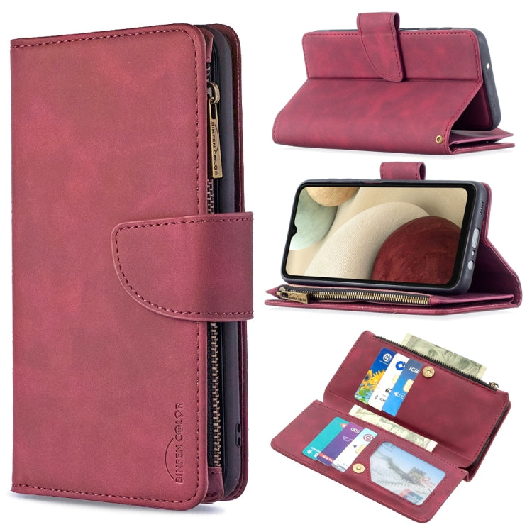 For Samsung Galaxy A12 Skin Feel Detachable Magnetic Zipper Horizontal Flip PU Leather Case with Multi-Card Slots & Holder & Wallet & Photo Frame & Lanyard