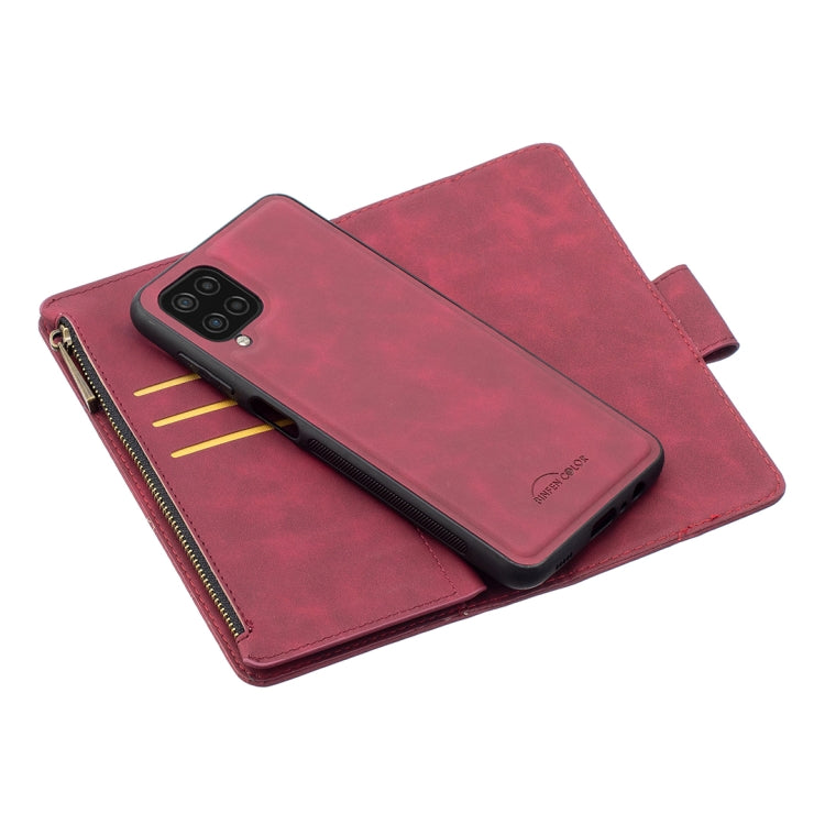 For Samsung Galaxy A12 Skin Feel Detachable Magnetic Zipper Horizontal Flip PU Leather Case with Multi-Card Slots & Holder & Wallet & Photo Frame & Lanyard