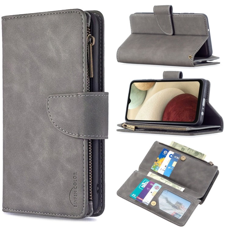 For Samsung Galaxy A12 Skin Feel Detachable Magnetic Zipper Horizontal Flip PU Leather Case with Multi-Card Slots & Holder & Wallet & Photo Frame & Lanyard