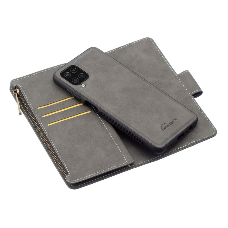 For Samsung Galaxy A12 Skin Feel Detachable Magnetic Zipper Horizontal Flip PU Leather Case with Multi-Card Slots & Holder & Wallet & Photo Frame & Lanyard