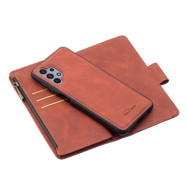 For Samsung Galaxy A32 5G Skin Feel Detachable Magnetic Zipper Horizontal Flip PU Leather Case with Multi-Card Slots & Holder & Wallet & Photo Frame & Lanyard