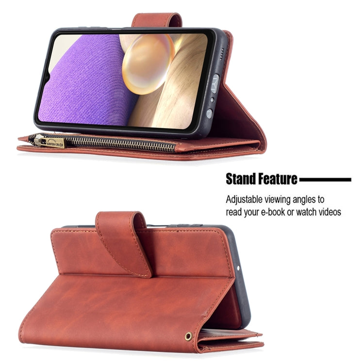 For Samsung Galaxy A32 5G Skin Feel Detachable Magnetic Zipper Horizontal Flip PU Leather Case with Multi-Card Slots & Holder & Wallet & Photo Frame & Lanyard