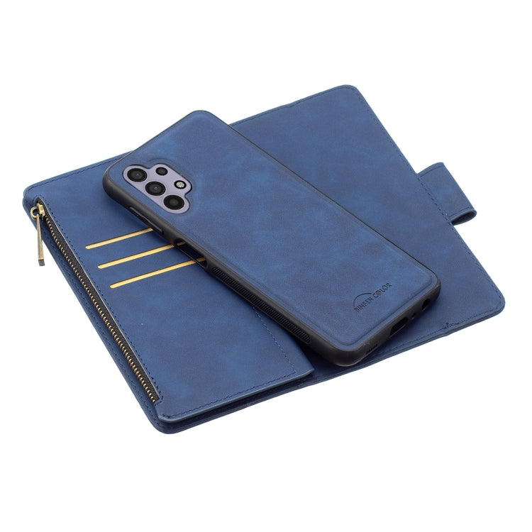 For Samsung Galaxy A32 5G Skin Feel Detachable Magnetic Zipper Horizontal Flip PU Leather Case with Multi-Card Slots & Holder & Wallet & Photo Frame & Lanyard