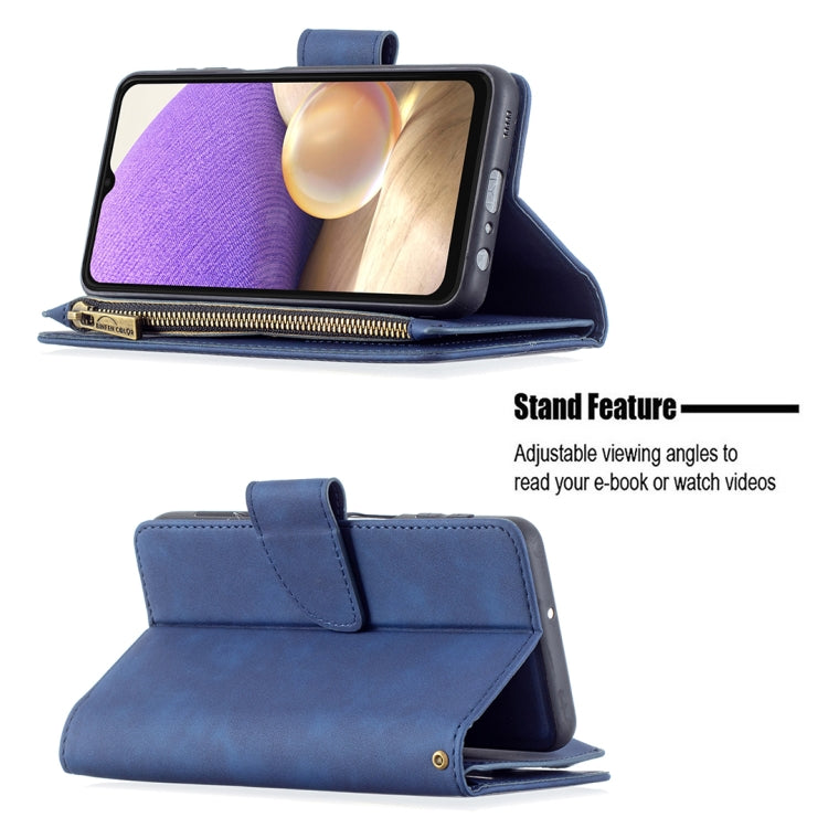 For Samsung Galaxy A32 5G Skin Feel Detachable Magnetic Zipper Horizontal Flip PU Leather Case with Multi-Card Slots & Holder & Wallet & Photo Frame & Lanyard