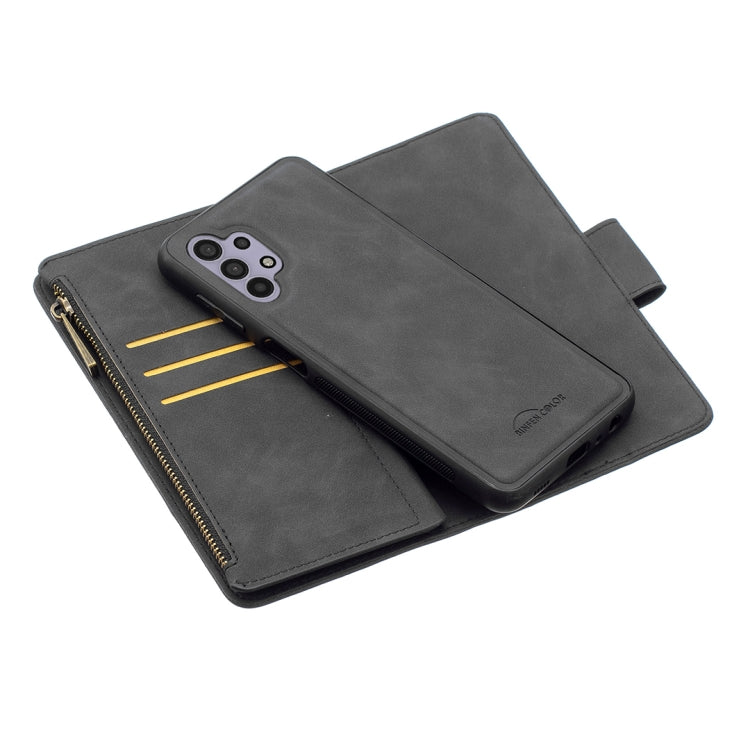 For Samsung Galaxy A32 5G Skin Feel Detachable Magnetic Zipper Horizontal Flip PU Leather Case with Multi-Card Slots & Holder & Wallet & Photo Frame & Lanyard