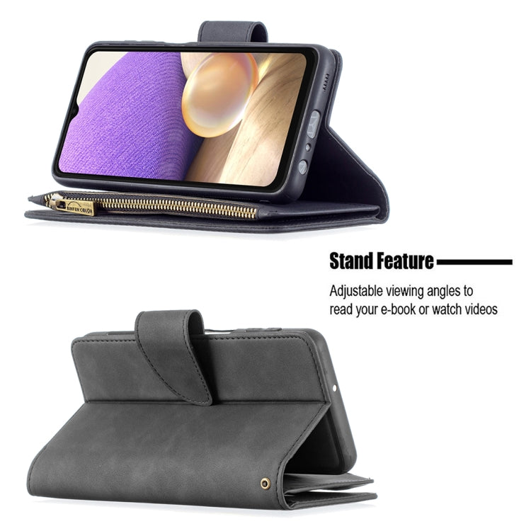 For Samsung Galaxy A32 5G Skin Feel Detachable Magnetic Zipper Horizontal Flip PU Leather Case with Multi-Card Slots & Holder & Wallet & Photo Frame & Lanyard