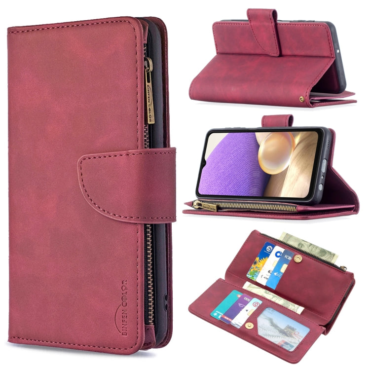For Samsung Galaxy A32 5G Skin Feel Detachable Magnetic Zipper Horizontal Flip PU Leather Case with Multi-Card Slots & Holder & Wallet & Photo Frame & Lanyard