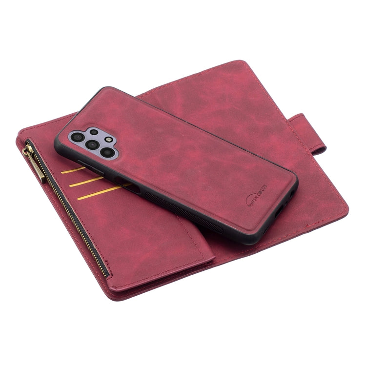 For Samsung Galaxy A32 5G Skin Feel Detachable Magnetic Zipper Horizontal Flip PU Leather Case with Multi-Card Slots & Holder & Wallet & Photo Frame & Lanyard
