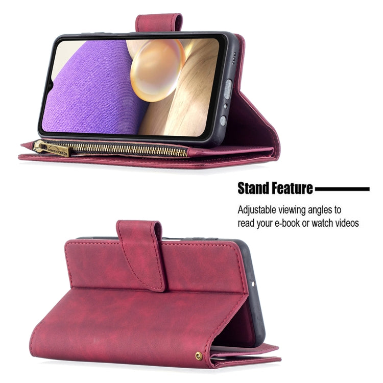 For Samsung Galaxy A32 5G Skin Feel Detachable Magnetic Zipper Horizontal Flip PU Leather Case with Multi-Card Slots & Holder & Wallet & Photo Frame & Lanyard