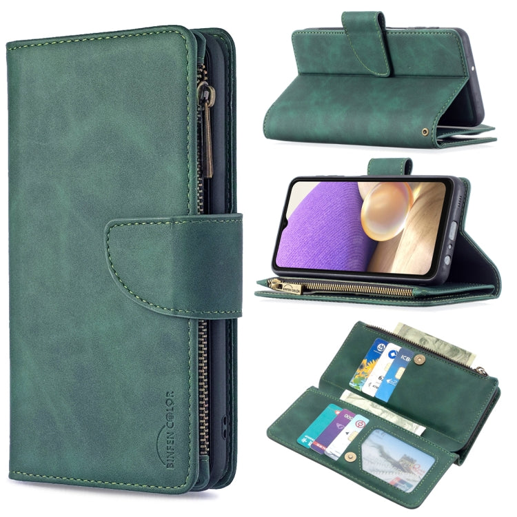 For Samsung Galaxy A32 5G Skin Feel Detachable Magnetic Zipper Horizontal Flip PU Leather Case with Multi-Card Slots & Holder & Wallet & Photo Frame & Lanyard