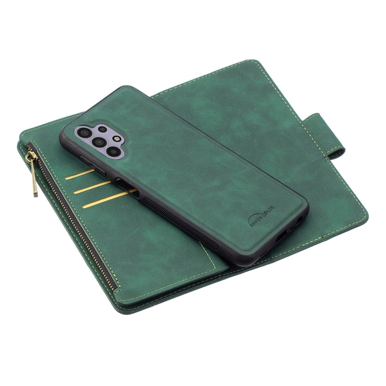 For Samsung Galaxy A32 5G Skin Feel Detachable Magnetic Zipper Horizontal Flip PU Leather Case with Multi-Card Slots & Holder & Wallet & Photo Frame & Lanyard