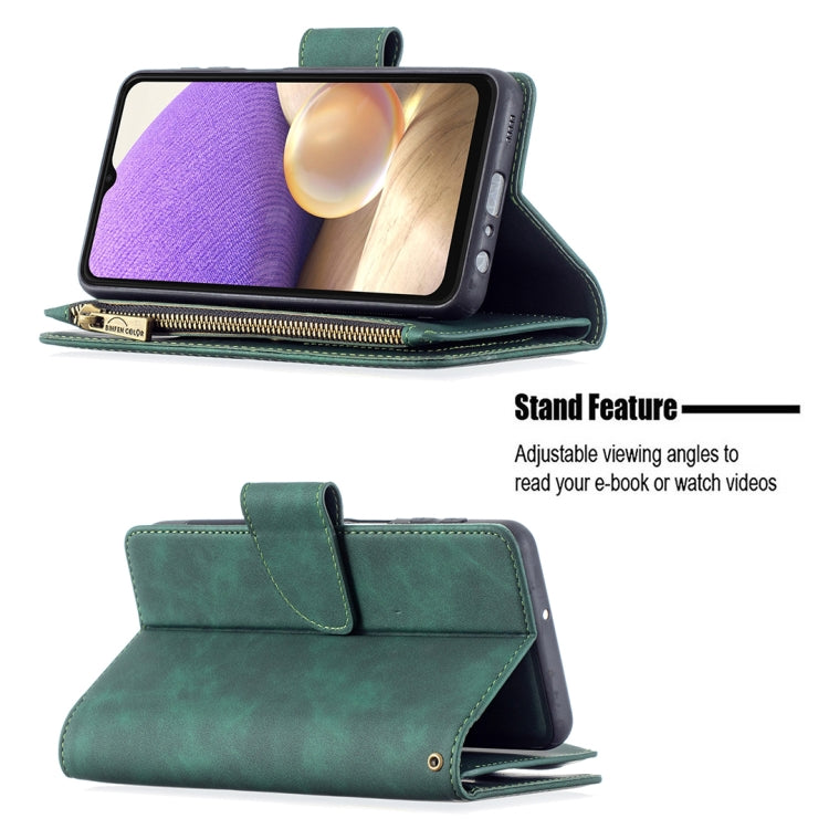 For Samsung Galaxy A32 5G Skin Feel Detachable Magnetic Zipper Horizontal Flip PU Leather Case with Multi-Card Slots & Holder & Wallet & Photo Frame & Lanyard