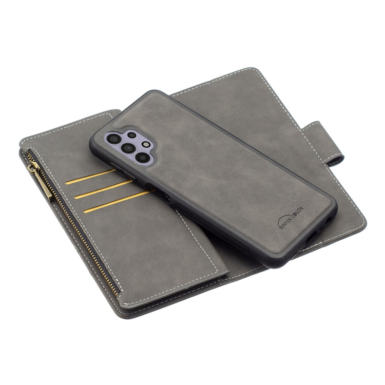 For Samsung Galaxy A32 5G Skin Feel Detachable Magnetic Zipper Horizontal Flip PU Leather Case with Multi-Card Slots & Holder & Wallet & Photo Frame & Lanyard