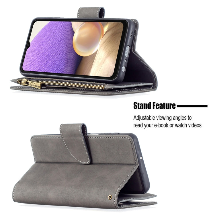 For Samsung Galaxy A32 5G Skin Feel Detachable Magnetic Zipper Horizontal Flip PU Leather Case with Multi-Card Slots & Holder & Wallet & Photo Frame & Lanyard