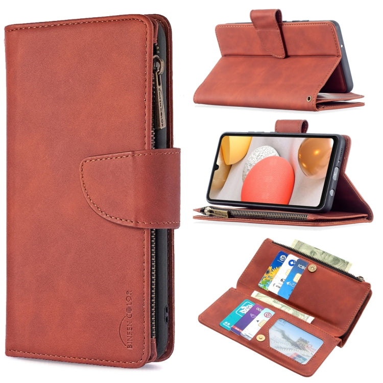 For Samsung Galaxy A42 Skin Feel Detachable Magnetic Zipper Horizontal Flip PU Leather Case with Multi-Card Slots & Holder & Wallet & Photo Frame & Lanyard
