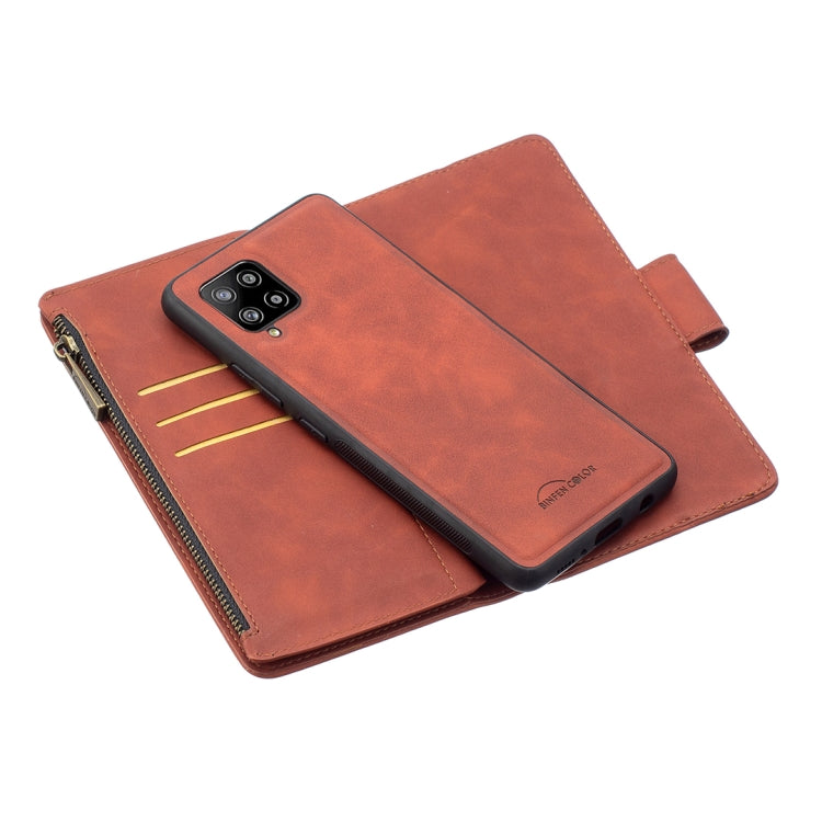 For Samsung Galaxy A42 Skin Feel Detachable Magnetic Zipper Horizontal Flip PU Leather Case with Multi-Card Slots & Holder & Wallet & Photo Frame & Lanyard