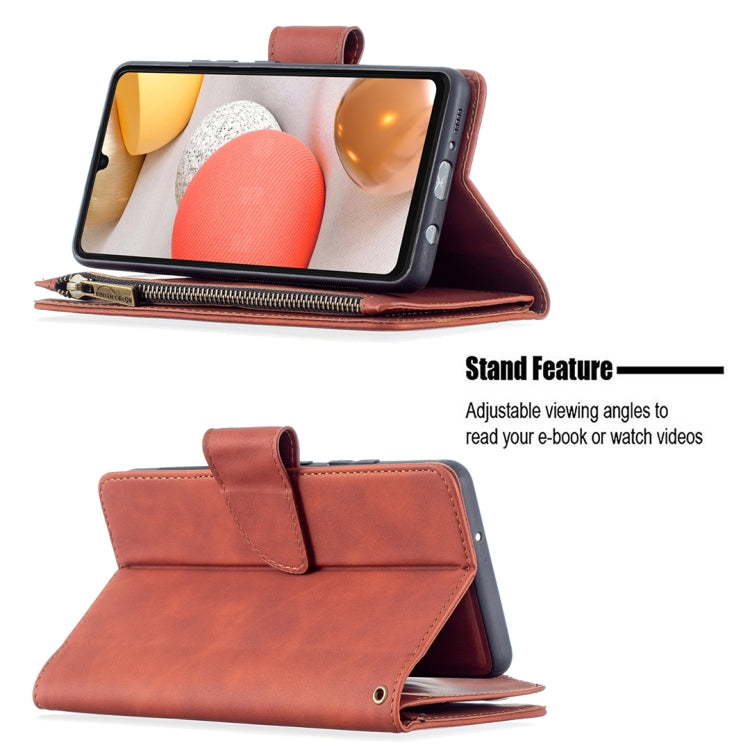 For Samsung Galaxy A42 Skin Feel Detachable Magnetic Zipper Horizontal Flip PU Leather Case with Multi-Card Slots & Holder & Wallet & Photo Frame & Lanyard