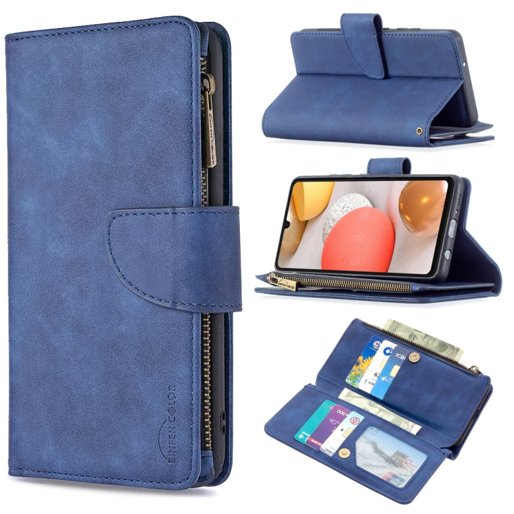 For Samsung Galaxy A42 Skin Feel Detachable Magnetic Zipper Horizontal Flip PU Leather Case with Multi-Card Slots & Holder & Wallet & Photo Frame & Lanyard