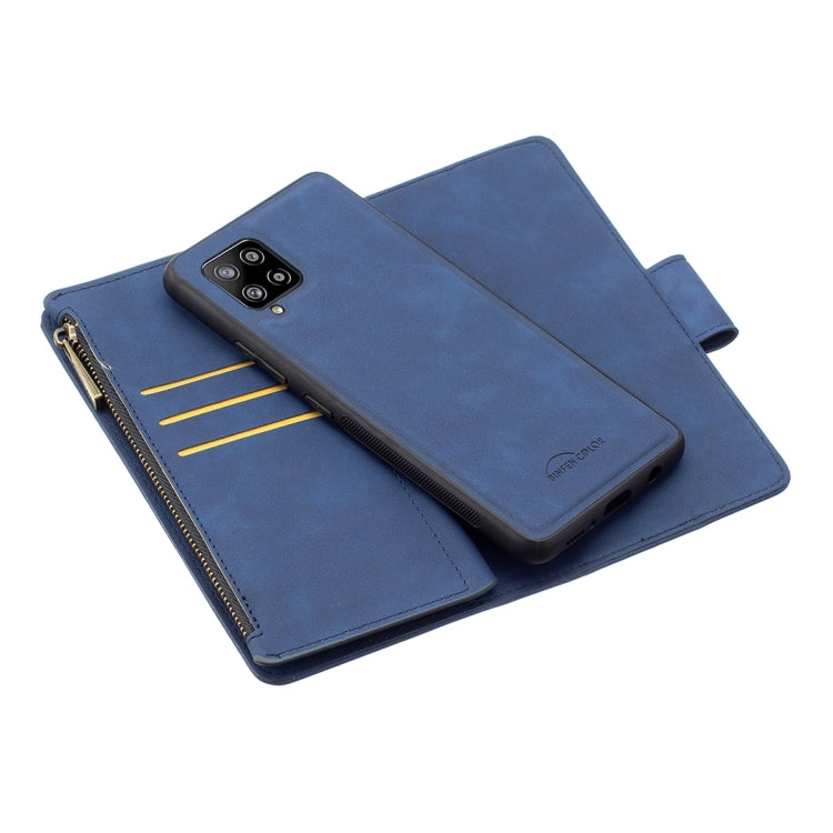 For Samsung Galaxy A42 Skin Feel Detachable Magnetic Zipper Horizontal Flip PU Leather Case with Multi-Card Slots & Holder & Wallet & Photo Frame & Lanyard