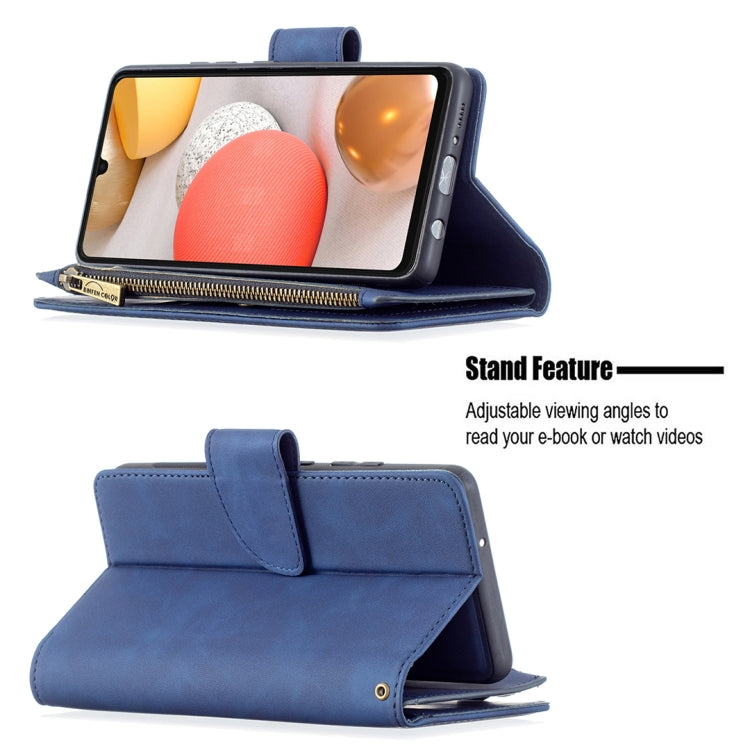 For Samsung Galaxy A42 Skin Feel Detachable Magnetic Zipper Horizontal Flip PU Leather Case with Multi-Card Slots & Holder & Wallet & Photo Frame & Lanyard