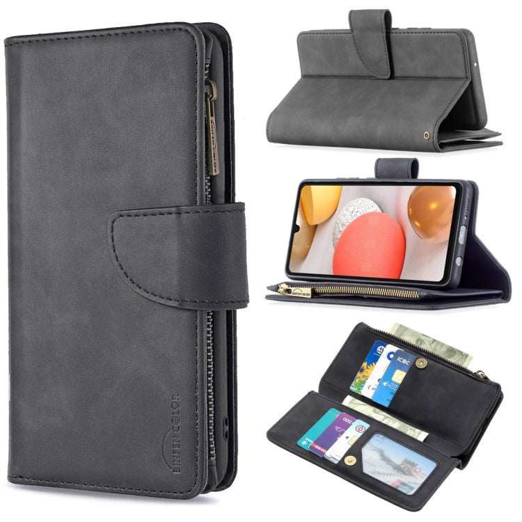 For Samsung Galaxy A42 Skin Feel Detachable Magnetic Zipper Horizontal Flip PU Leather Case with Multi-Card Slots & Holder & Wallet & Photo Frame & Lanyard