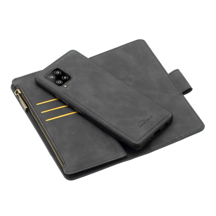 For Samsung Galaxy A42 Skin Feel Detachable Magnetic Zipper Horizontal Flip PU Leather Case with Multi-Card Slots & Holder & Wallet & Photo Frame & Lanyard