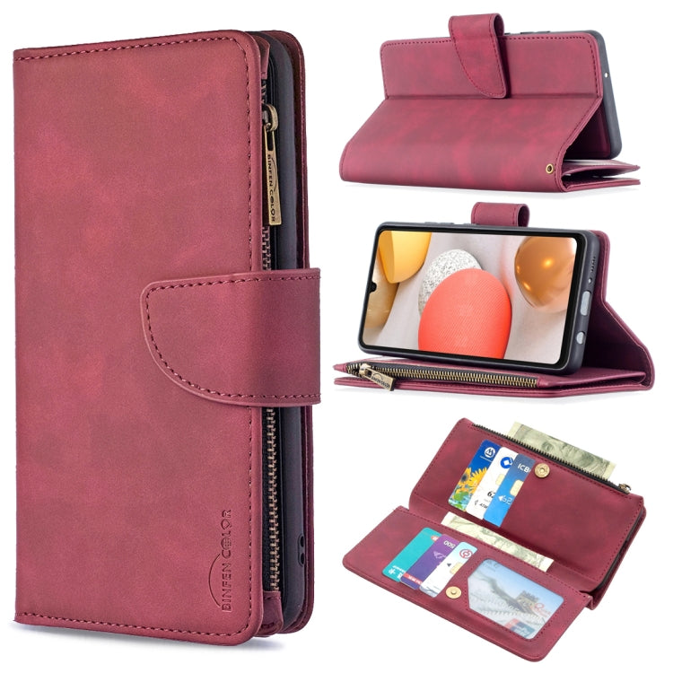 For Samsung Galaxy A42 Skin Feel Detachable Magnetic Zipper Horizontal Flip PU Leather Case with Multi-Card Slots & Holder & Wallet & Photo Frame & Lanyard