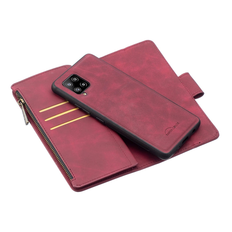 For Samsung Galaxy A42 Skin Feel Detachable Magnetic Zipper Horizontal Flip PU Leather Case with Multi-Card Slots & Holder & Wallet & Photo Frame & Lanyard
