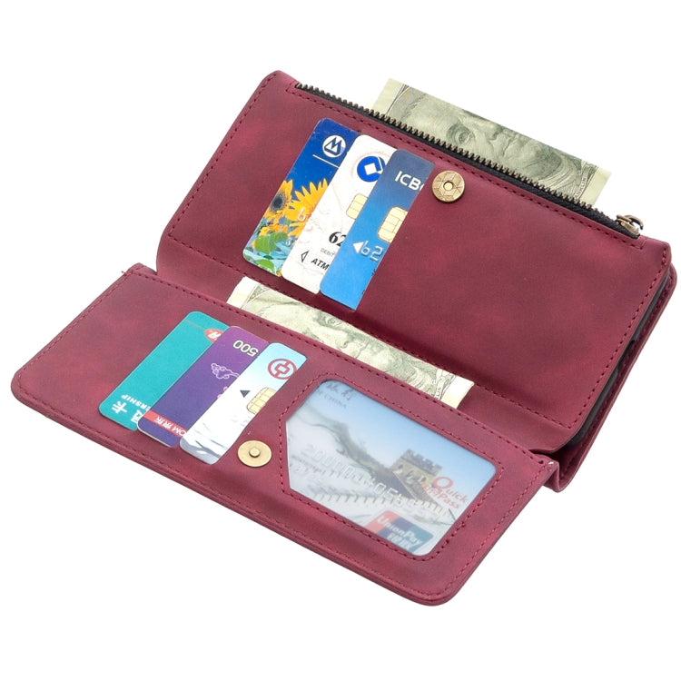 For Samsung Galaxy A42 Skin Feel Detachable Magnetic Zipper Horizontal Flip PU Leather Case with Multi-Card Slots & Holder & Wallet & Photo Frame & Lanyard