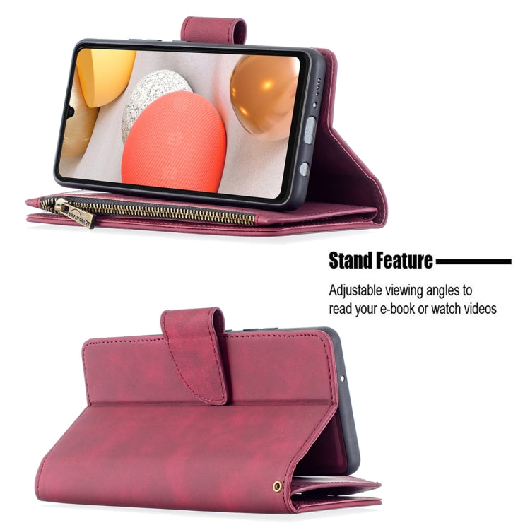 For Samsung Galaxy A42 Skin Feel Detachable Magnetic Zipper Horizontal Flip PU Leather Case with Multi-Card Slots & Holder & Wallet & Photo Frame & Lanyard