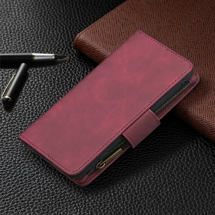 For Samsung Galaxy A42 Skin Feel Detachable Magnetic Zipper Horizontal Flip PU Leather Case with Multi-Card Slots & Holder & Wallet & Photo Frame & Lanyard