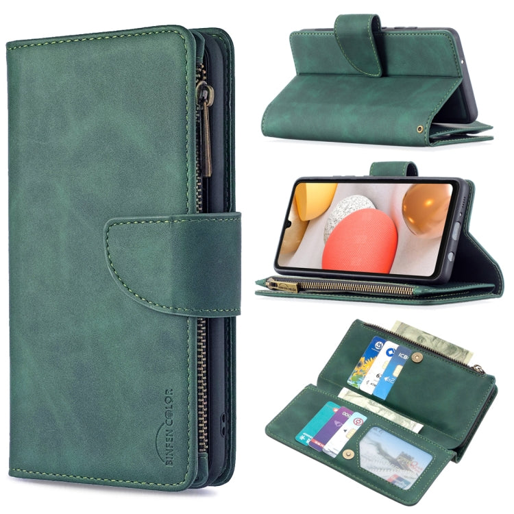 For Samsung Galaxy A42 Skin Feel Detachable Magnetic Zipper Horizontal Flip PU Leather Case with Multi-Card Slots & Holder & Wallet & Photo Frame & Lanyard