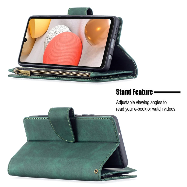 For Samsung Galaxy A42 Skin Feel Detachable Magnetic Zipper Horizontal Flip PU Leather Case with Multi-Card Slots & Holder & Wallet & Photo Frame & Lanyard