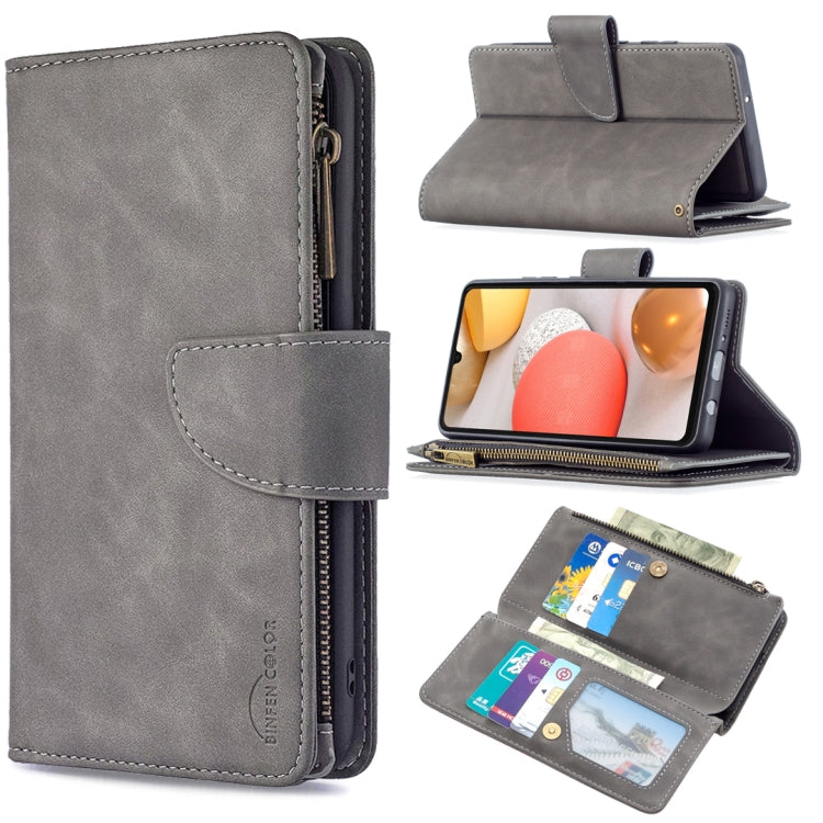 For Samsung Galaxy A42 Skin Feel Detachable Magnetic Zipper Horizontal Flip PU Leather Case with Multi-Card Slots & Holder & Wallet & Photo Frame & Lanyard