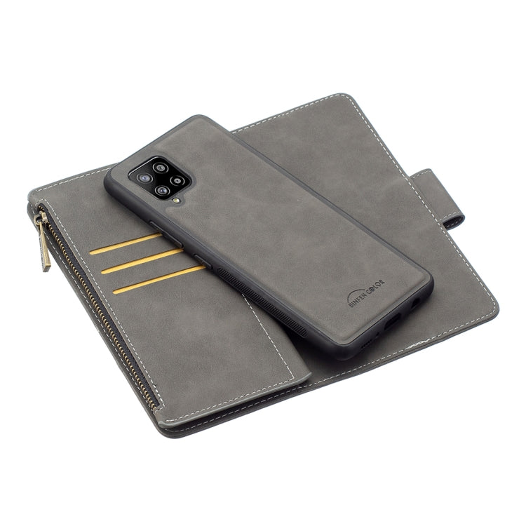For Samsung Galaxy A42 Skin Feel Detachable Magnetic Zipper Horizontal Flip PU Leather Case with Multi-Card Slots & Holder & Wallet & Photo Frame & Lanyard