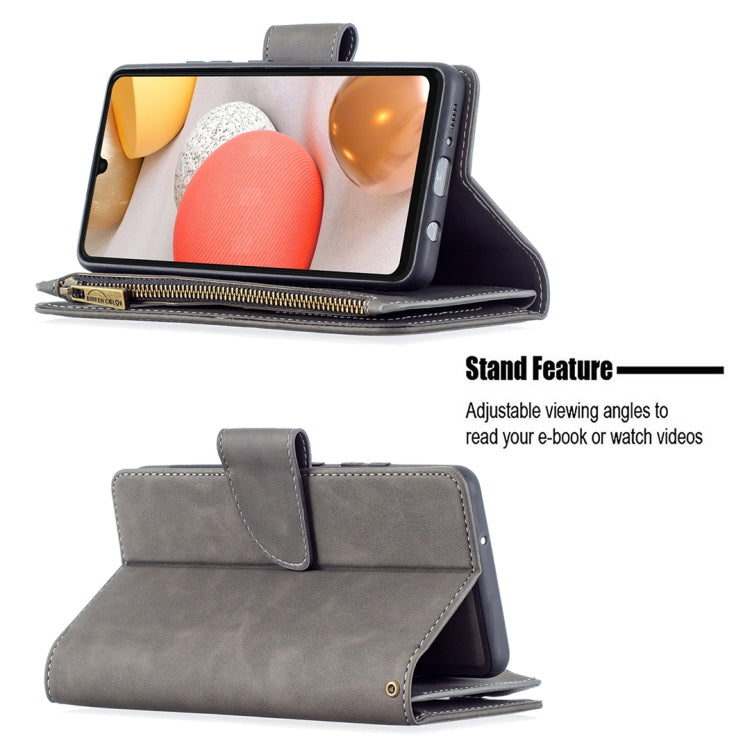 For Samsung Galaxy A42 Skin Feel Detachable Magnetic Zipper Horizontal Flip PU Leather Case with Multi-Card Slots & Holder & Wallet & Photo Frame & Lanyard