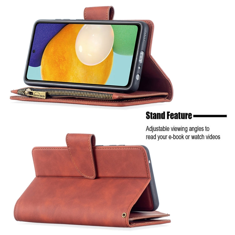 For Samsung Galaxy A52 5G / 4G Skin Feel Detachable Magnetic Zipper Horizontal Flip PU Leather Case with Multi-Card Slots & Holder & Wallet & Photo Frame & Lanyard