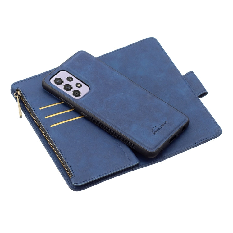 For Samsung Galaxy A52 5G / 4G Skin Feel Detachable Magnetic Zipper Horizontal Flip PU Leather Case with Multi-Card Slots & Holder & Wallet & Photo Frame & Lanyard