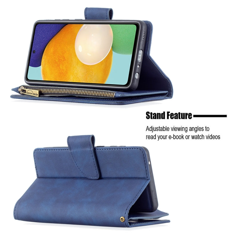 For Samsung Galaxy A52 5G / 4G Skin Feel Detachable Magnetic Zipper Horizontal Flip PU Leather Case with Multi-Card Slots & Holder & Wallet & Photo Frame & Lanyard