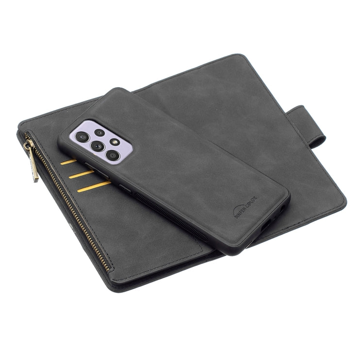 For Samsung Galaxy A52 5G / 4G Skin Feel Detachable Magnetic Zipper Horizontal Flip PU Leather Case with Multi-Card Slots & Holder & Wallet & Photo Frame & Lanyard