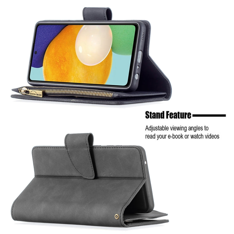 For Samsung Galaxy A52 5G / 4G Skin Feel Detachable Magnetic Zipper Horizontal Flip PU Leather Case with Multi-Card Slots & Holder & Wallet & Photo Frame & Lanyard