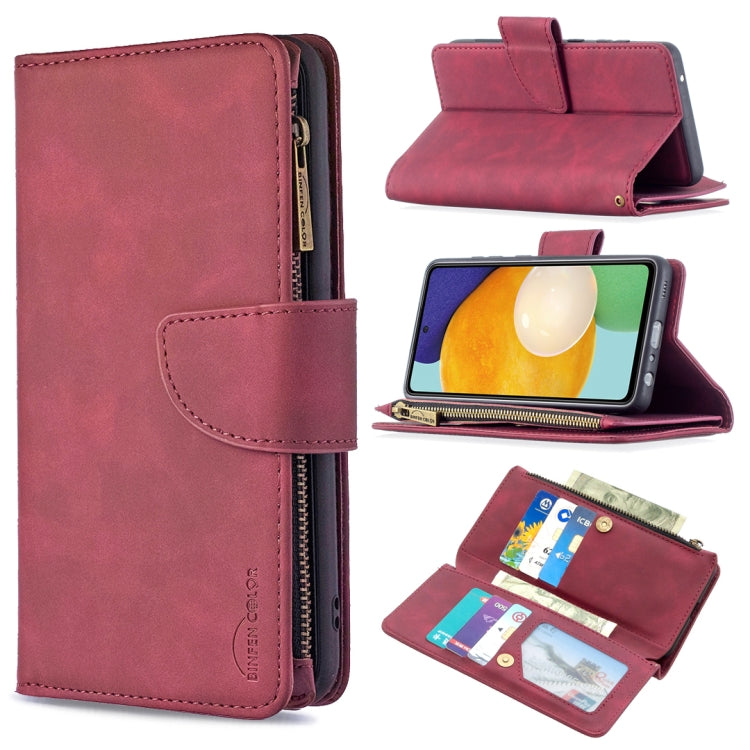 For Samsung Galaxy A52 5G / 4G Skin Feel Detachable Magnetic Zipper Horizontal Flip PU Leather Case with Multi-Card Slots & Holder & Wallet & Photo Frame & Lanyard